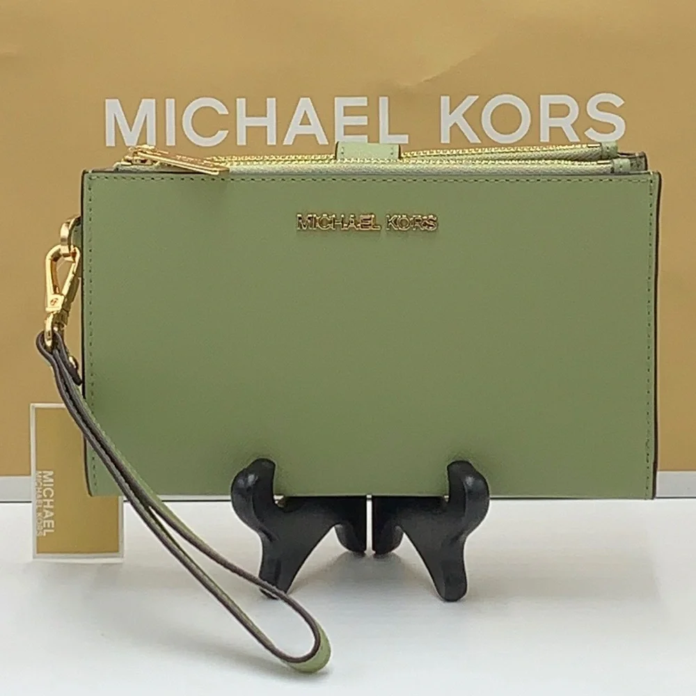MICHAEL KORS LARGE DOUBLE ZIP WRISTLET WALLET LIGHT SAGE